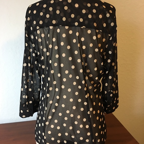 Chico’s Sheer Black Button Down Blouse cream dots - Picture 4 of 6